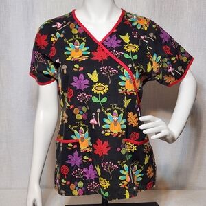 UA Scrubs Thanksgiving Fall Scrub Top Women's Medium Flaw